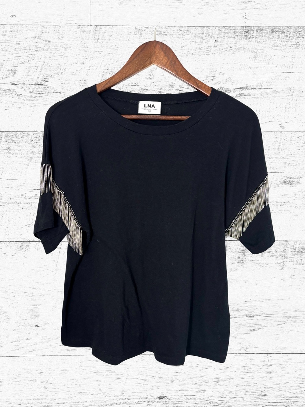 LNA Black Boxy Embellished Short Sleeve Tee